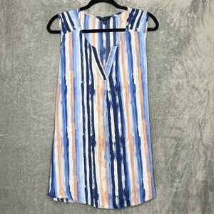 Sami & Jo 1X Shirt Top Blue White Striped Sleevless V Neck Lightweight Womens